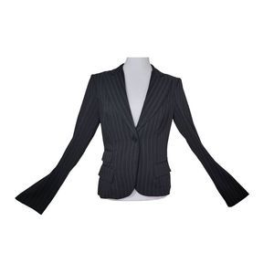 IZ Byer California Blazer Women’s Medium Black and Tan Pinstripe Long